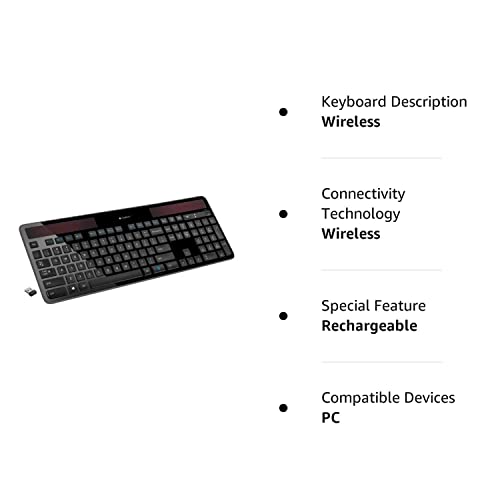 Logitech K750 Wireless Solar Keyboard for Windows Solar Recharging Keyboard Black, Not for Mac (Windows Black)
