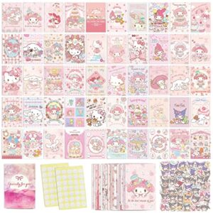 artbiz 160pcs anime wall collage kit aesthetic pictures, pink anime photo collection for teen girls room decor, manga posters wall prints kit, cute posters for room bedroom aesthetic