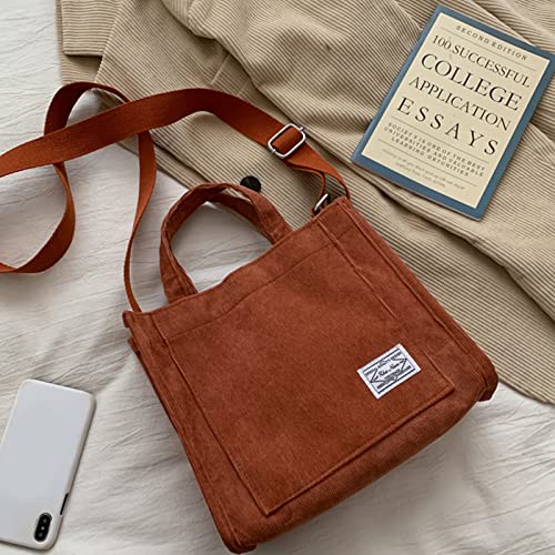 Fozehlad Corduroy Tote Bag for Women Small Satchel Shoulder Handbag Mini Travel Bag