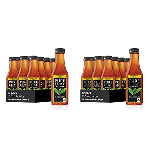 Pure Leaf Iced Tea Unsweetened Black Tea with Lemon, Unsweetened, 18.5 Fl Oz (Pack of 24)