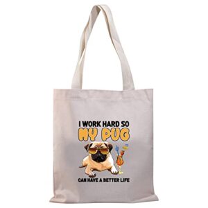 bdpwss pug dog tote bag pug lover gift pug mom gift funny pug dog owner canvas shoulder bag (pug better life tg)