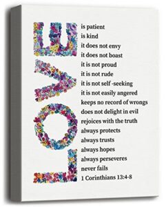 canvas wall art love is patient love is kind 1 corinthians 13:4-8, inspirational canvas prints poster living room bedroom home wall art decor, hanging wall decor, gift for christian 12×15