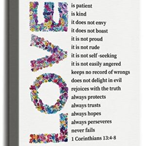 Canvas Wall Art Love is Patient Love is Kind 1 Corinthians 13:4-8, Inspirational Canvas Prints Poster Living Room Bedroom Home Wall Art Decor, Hanging Wall Decor, Gift for Christian 12x15