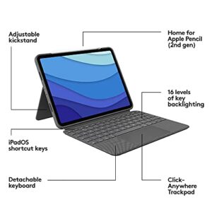 Logitech Combo Touch iPad Pro 11-inch (1st, 2nd, 3rd, 4th gen - 2018, 2020, 2021, 2022) Keyboard Case - Detachable Backlit Keyboard, Click-Anywhere Trackpad - Oxford Gray; USA Layout