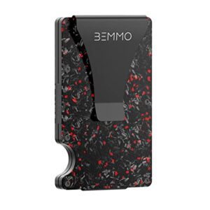 bemmo front pocket carbon fiber slim wallet, minimalist rfid blocking metal card holder with money clip, holds up to 12 cards, great gift item for men and women (forged carbon red)