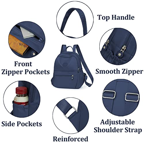 Backpack Purse for Women Fashion Small Backpack for Teen Girls Nylon Rucksack Water Resistant Back Pack Blue