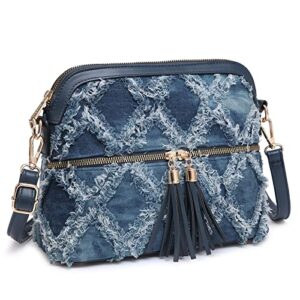 dasein women tassel zipper pocket crossbody bag shoulder purse fashion travel bag with multi pockets (jean)