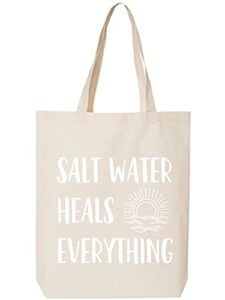 salt water heals everything cotton canvas tote bag in natural – one size