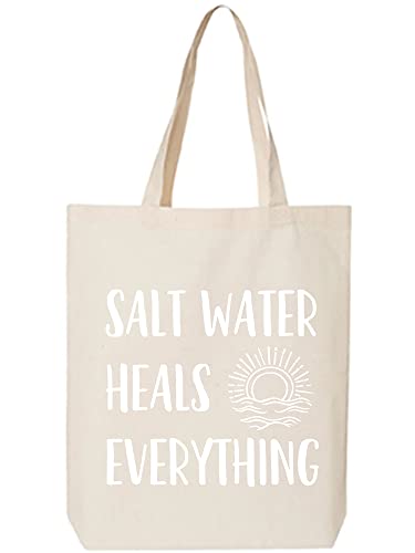 Salt Water Heals Everything Cotton Canvas Tote Bag in Natural - One Size