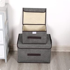 weallbuy Storage Bins with Lids Cloth Pack of 4 Foldable Storage Boxes Organizer Bins for Wardrobe, Clothes, Toys, Books, Cosmetics (Grey)