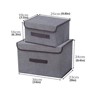 weallbuy Storage Bins with Lids Cloth Pack of 4 Foldable Storage Boxes Organizer Bins for Wardrobe, Clothes, Toys, Books, Cosmetics (Grey)