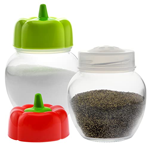 Seasoning Shaker Perforated Top Shaker For Parmesan Cheese, Pepper, Kosher Salt, Glass Jar With Cute Pepper Lid, Dishwasher Safe - 7oz - Set Of 2