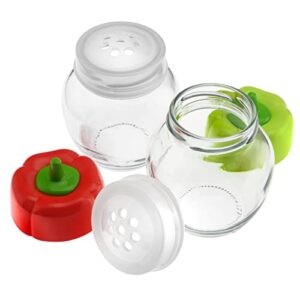 Seasoning Shaker Perforated Top Shaker For Parmesan Cheese, Pepper, Kosher Salt, Glass Jar With Cute Pepper Lid, Dishwasher Safe - 7oz - Set Of 2