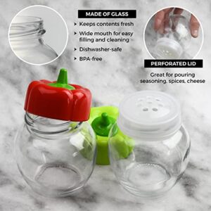 Seasoning Shaker Perforated Top Shaker For Parmesan Cheese, Pepper, Kosher Salt, Glass Jar With Cute Pepper Lid, Dishwasher Safe - 7oz - Set Of 2