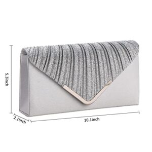 Women Silver Evening Bags Clutch Purses for Wedding Party Formal Dressy Handbag with Shoulder Chain