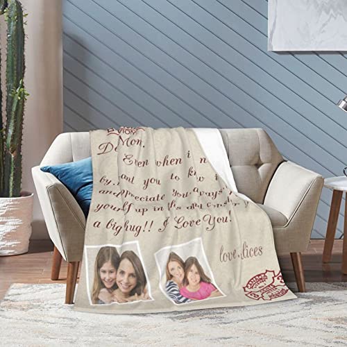 HYHSJY Personalized Photo Letter Blanket Throw Fleece Custom add 2 Picture and Any Text Gift Inspirational Moments Present to My Daughter Son from Mom Dad Customized for Husband Wife