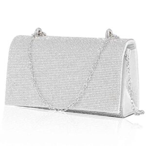 yokawe rhinestone clutch purses for women bling crystals evening bag wedding party prom cocktail handbags (silver)
