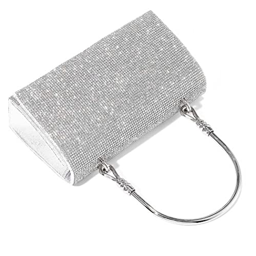 Yokawe Rhinestone Clutch Purses for Women Bling Crystals Evening Bag Wedding Party Prom Cocktail Handbags (Silver)