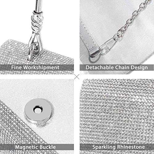 Yokawe Rhinestone Clutch Purses for Women Bling Crystals Evening Bag Wedding Party Prom Cocktail Handbags (Silver)