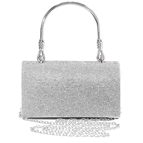 Yokawe Rhinestone Clutch Purses for Women Bling Crystals Evening Bag Wedding Party Prom Cocktail Handbags (Silver)