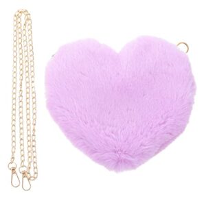 tendycoco heart shaped clutch purse faux fur shoulder bag crossbody bag fluffy handbag (violet)