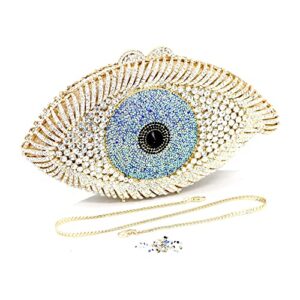 Chaliwini White Evning Bag Evil Eye Designer Bridal Clutch Purses for Women Rhinestone Prom bags Glitter Handbag (White)