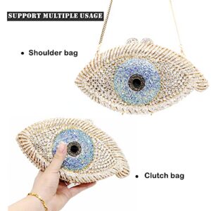 Chaliwini White Evning Bag Evil Eye Designer Bridal Clutch Purses for Women Rhinestone Prom bags Glitter Handbag (White)