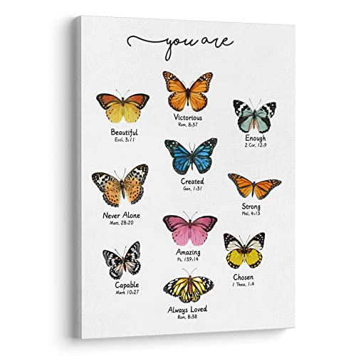 XWELLDAN You Are Amazing Loved Enough Butterfly Wall Art Canvas Prints, Butterfly Lover Gifts for Women, Inspirational Quotes Wall Art Decor for Home Bedroom Girls Room, 11 x 14 Inch, Framed