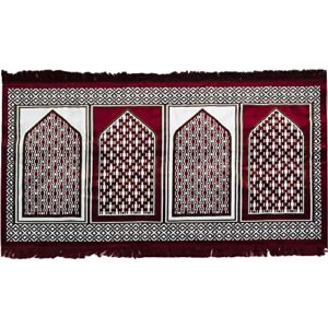 modefa turkish islamic prayer rug – multi person janamaz sajada for family or mosque – large gathering & group praying carpet – wide plush velvet praying mat – geometric red & green (red – 4 person)