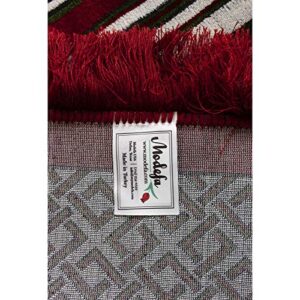 Modefa Turkish Islamic Prayer Rug - Multi Person Janamaz Sajada for Family or Mosque - Large Gathering & Group Praying Carpet - Wide Plush Velvet Praying Mat - Geometric Red & Green (Red - 4 Person)