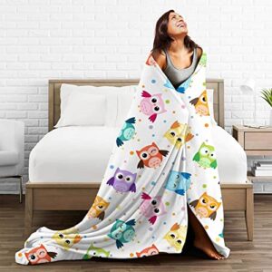 Colorful Owl Throw Blanket Soft Bed Blankets Lightweight Cozy Plush Flannel Fleece Blanket for Sofa Couch Bedroom 50"X40"