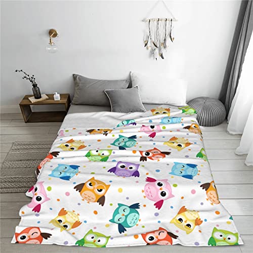 Colorful Owl Throw Blanket Soft Bed Blankets Lightweight Cozy Plush Flannel Fleece Blanket for Sofa Couch Bedroom 50"X40"