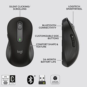 Logitech Signature M650 Wireless Mouse - For Small to Medium Sized Hands, 2-Year Battery, Silent Clicks, Customizable Side Buttons, Bluetooth, for PC/Mac/Multi-Device/Chromebook - Black