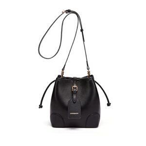 doris&jacky leather drawstring shoulder bag small 2 way bucket crossbody purse for women (1-black)