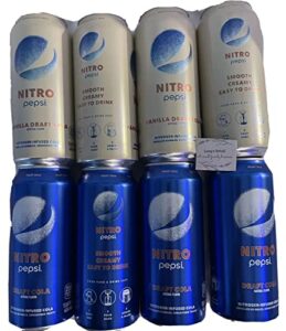 nitro pepsi vanilla draft cola and nitro pepsi draft cola, pack of 8, bundled with lang’s recipe card, nitrogen infused cola, nitrogen pepsi, pepsi nitrogen vanilla, smooth creamy easy to drink, 8 cans, 13.65oz each