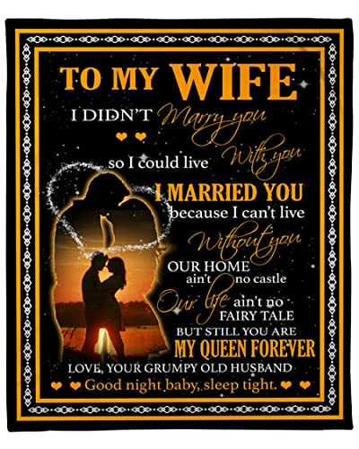 Personalized Couple Fleece Sherpa Blanket to My Wife from Husband Still You are My Queen Forever Couple Kissing On Sunset Premium Throw Blanket Customized Wife Gifts for Valentine Anniversary