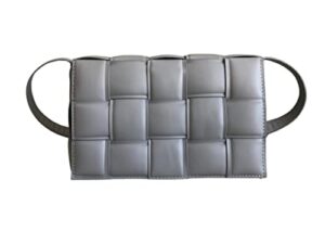 bella luna woven padded cassette-style crossbody handbag purse for women with adjustable strap (gray-strap)