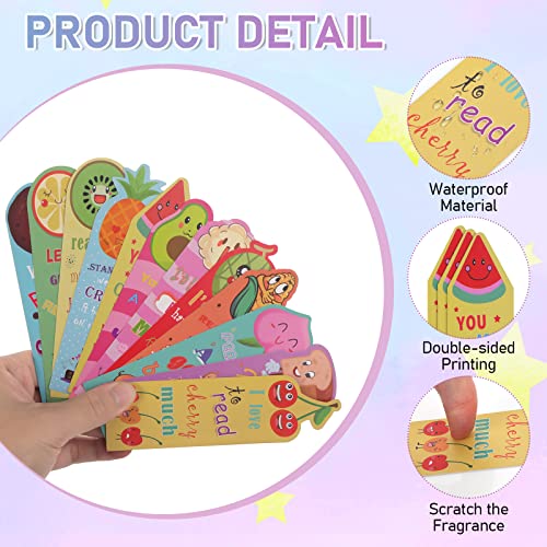 36 Pieces Fruit Scented Bookmarks, Bookmarks for Kids Scratch and Sniff Bookmarks Fun Classroom Bookmarks for Students Teens Food Lovers Tudents Classroom Stationery Supplies (12 Styles)