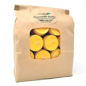 honeysuckle jasmine – bulk tealight candles – 50 tealights per bag – yellow tealight candles – highly scented – made with soy wax – handmade in the usa – candeo candle