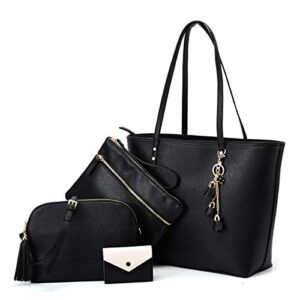 women fashion handbags wallet tote bag shoulder bag top handle satchel clutch purse set 4pcs set khaki