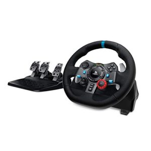 logitech g29 driving force racing wheel and floor pedals, real force feedback, stainless steel paddle shifters, leather steering wheel cover, adjustable floor pedals, eu-plug, ps4/ps3/pc/mac, black