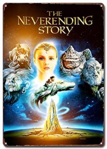 bsjy the neverending story 80s classic movie posters, retro metal signs, vintage iron tin signs, decorative plaques prints wall art, 8x12 inch (20x30 cm)
