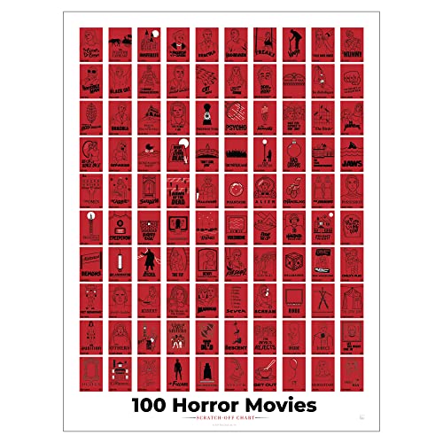 Pop Chart | 100 Horror Movies Scratch-Off Poster | 12" x 16" Wall Art | Horror Movie Decor for the Scary Movie Fan | 100% Made in the USA