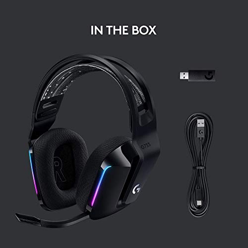Logitech G733 Lightspeed Wireless Gaming Headset with Suspension Headband, LIGHTSYNC RGB, Blue VO!CE mic Technology and PRO-G Audio Drivers - Black (Renewed)