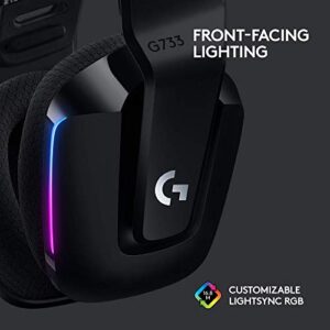 Logitech G733 Lightspeed Wireless Gaming Headset with Suspension Headband, LIGHTSYNC RGB, Blue VO!CE mic Technology and PRO-G Audio Drivers - Black (Renewed)