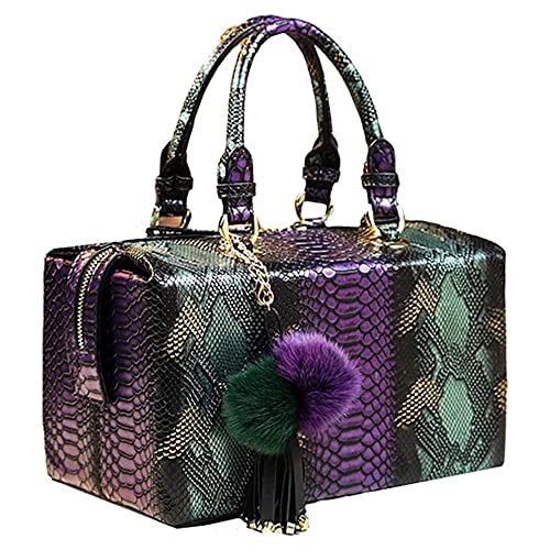 Shirt Luv Genuine Leather Women's Snake Pattern Handbags Chain Shoulder Crossbody Purses Box Top Handle Satchel Bags (Purple)