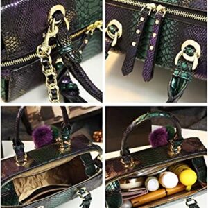 Shirt Luv Genuine Leather Women's Snake Pattern Handbags Chain Shoulder Crossbody Purses Box Top Handle Satchel Bags (Purple)