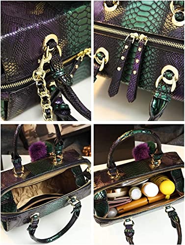 Shirt Luv Genuine Leather Women's Snake Pattern Handbags Chain Shoulder Crossbody Purses Box Top Handle Satchel Bags (Purple)