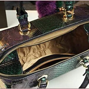 Shirt Luv Genuine Leather Women's Snake Pattern Handbags Chain Shoulder Crossbody Purses Box Top Handle Satchel Bags (Purple)