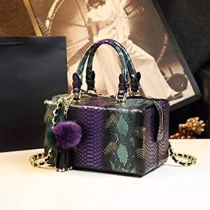 Shirt Luv Genuine Leather Women's Snake Pattern Handbags Chain Shoulder Crossbody Purses Box Top Handle Satchel Bags (Purple)